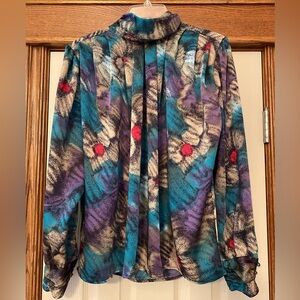 Tess Paris Milano Vtg Womens Multicolor Abstract Blouse Pleated Mock Sz …